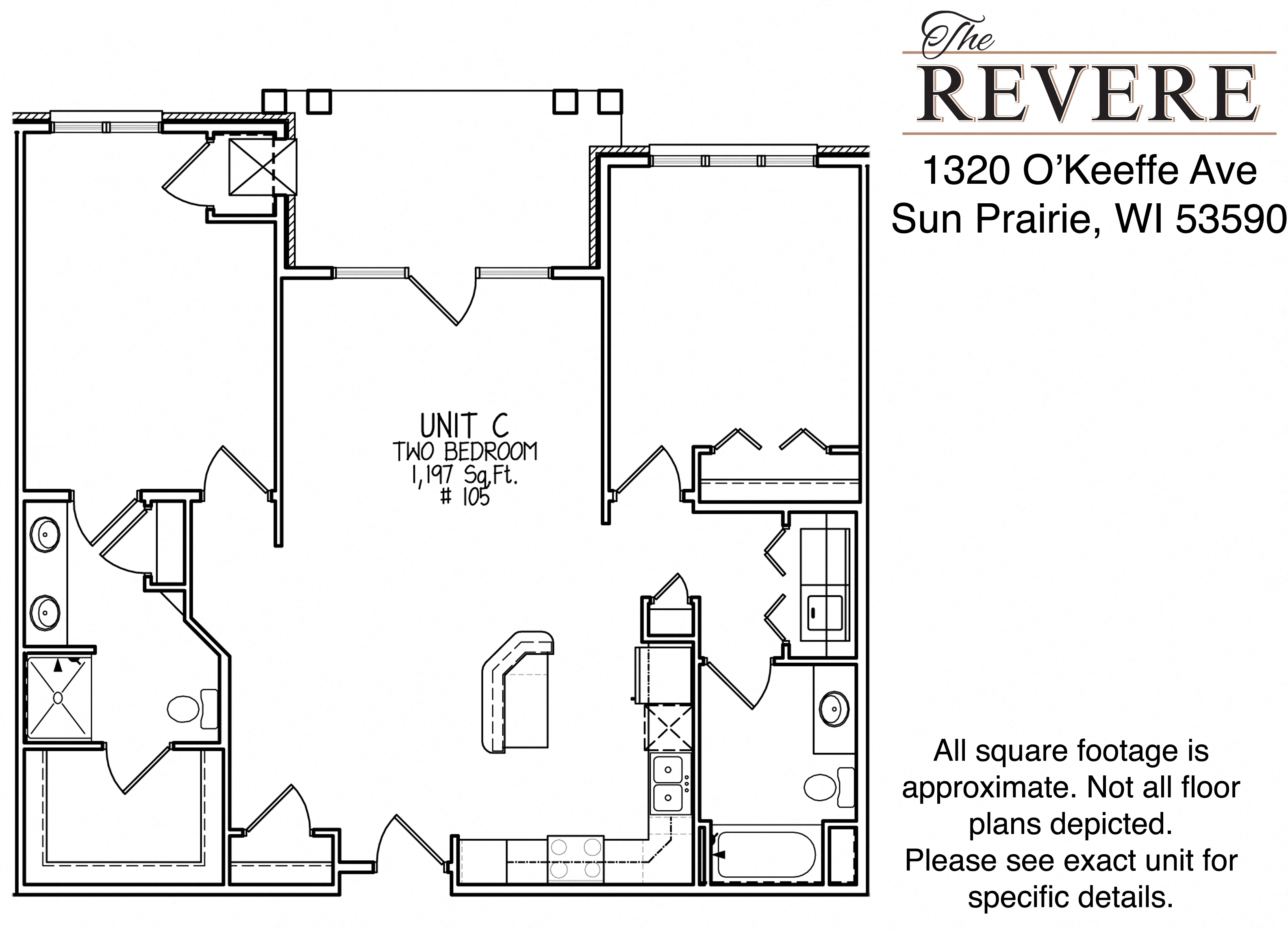 Floor plan for 2 beds, 2 baths, 1197 sqft